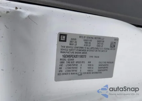 2014 Chevrolet Express 2500 Work Van из США, поврежденный, VIN 1GCWGFCA2E1198370